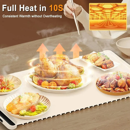 Electric Warming Tray Foldable Food Warmer Mat with 3 Tem Setting Fast Full Surface Heating Portable Electric Food Warming Tray
